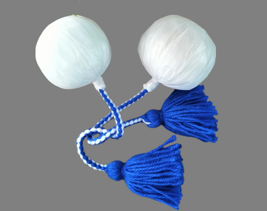 BLUE AND WHITE POI WITH BLUE TASSEL