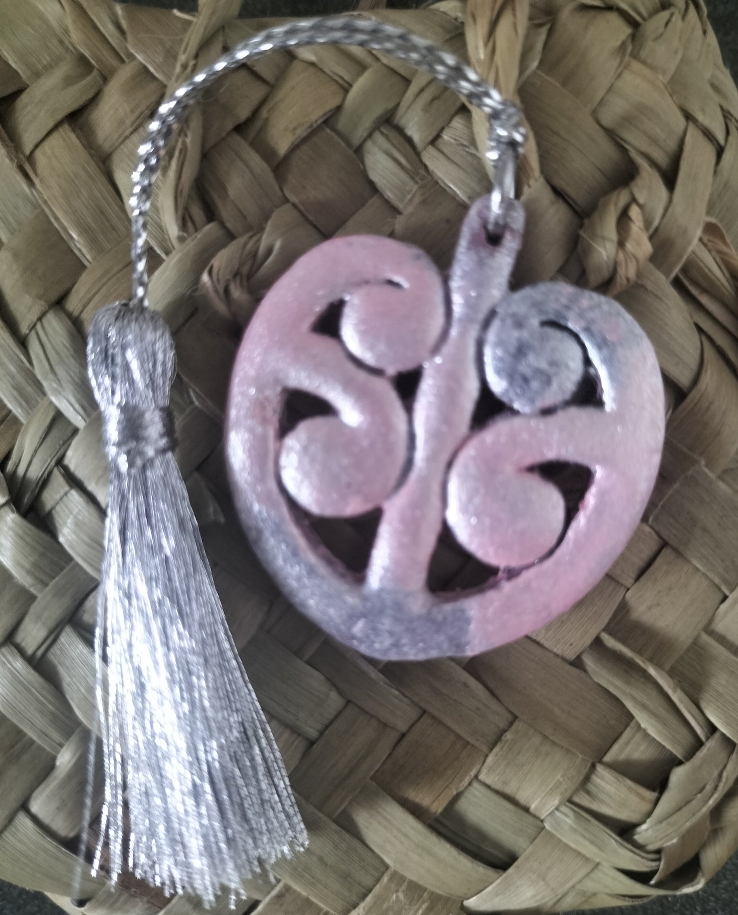 Pink and Silver Mangōpare Bag Charm.
